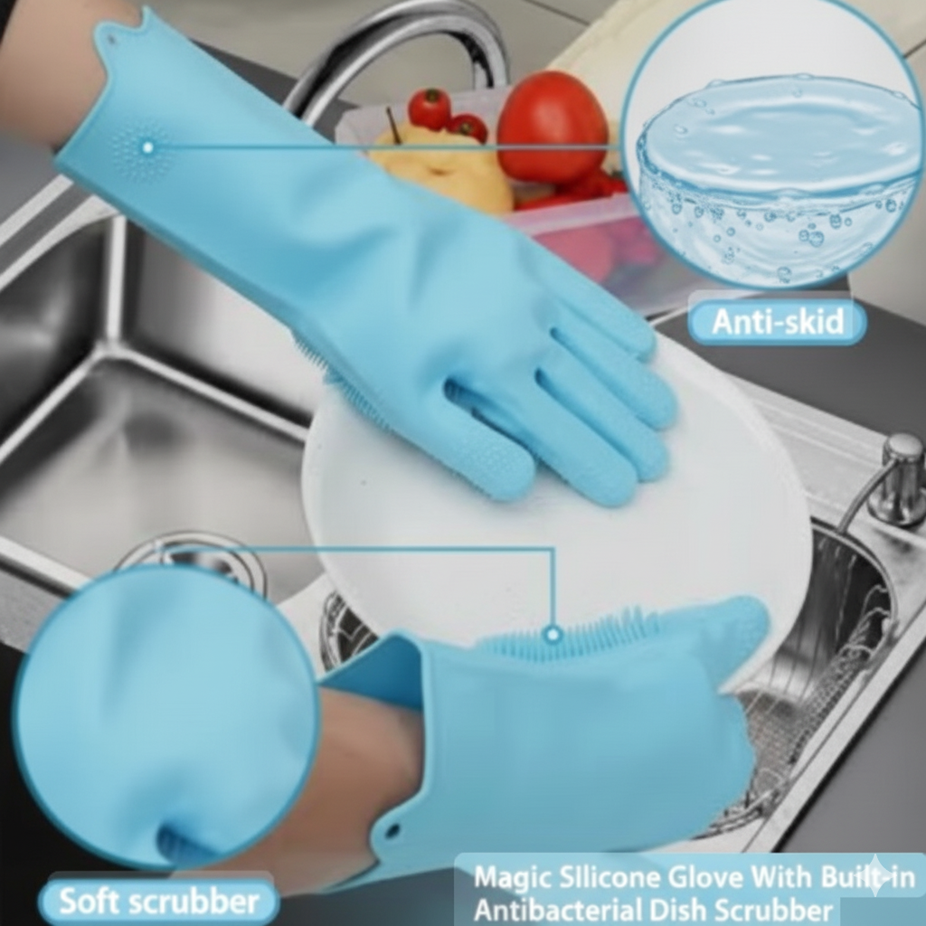 Magic Silicone Cleaning Hand Gloves – Kitchen Scrub & Protect