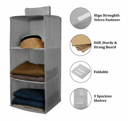 Hanging Wardrobe Organizer (3 Shelves) – Space-Saving Storage Made Easy!