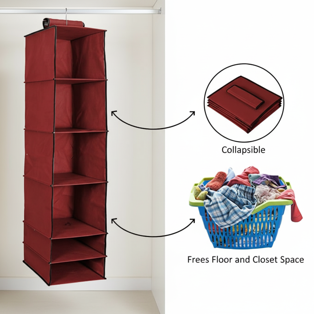 Organizer – 6 Shelves Foldable Hanging Wardrobe Organizer